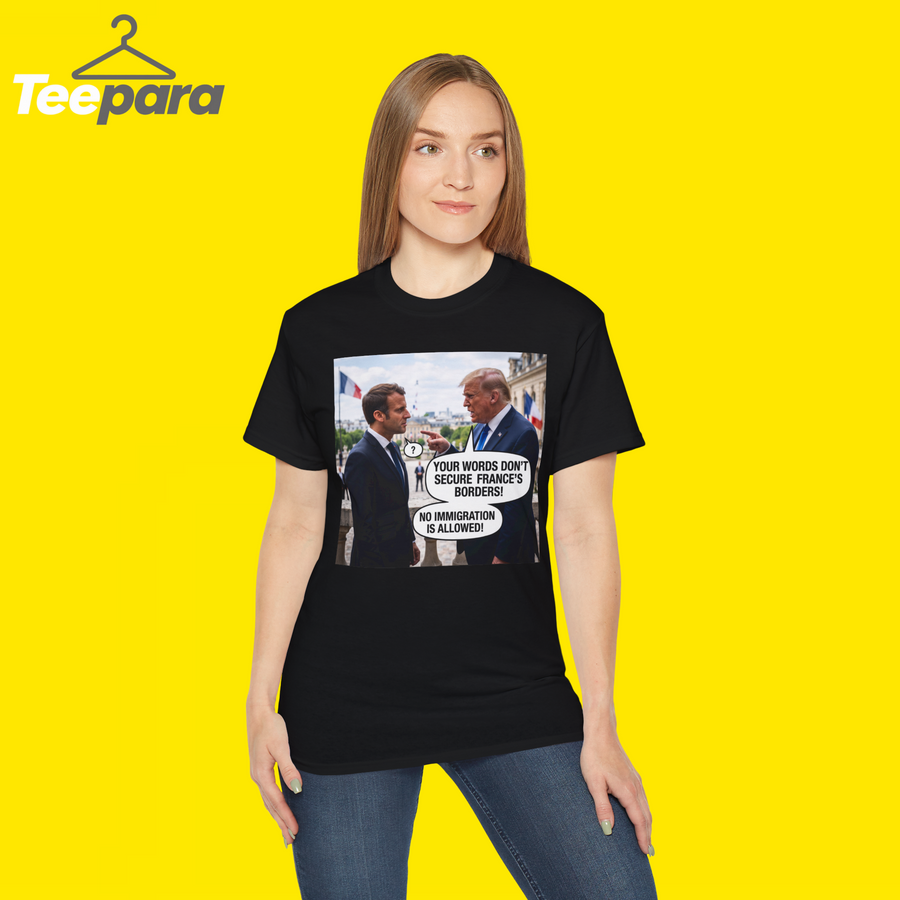 Donald Trump vs. Emmanuel Macron France Border Policy T-Shirt women