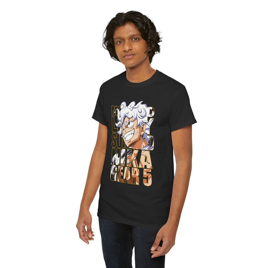 Black T-shirt with anime character and 'Gear 5' text graphic