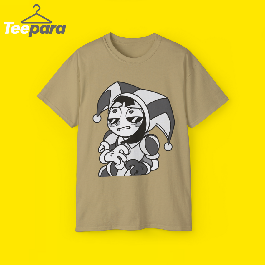The Amazing Digital Circus Pomni Grid Symbols Shirt - Natural unisex t-shirt with Pomni jester graphic, front view