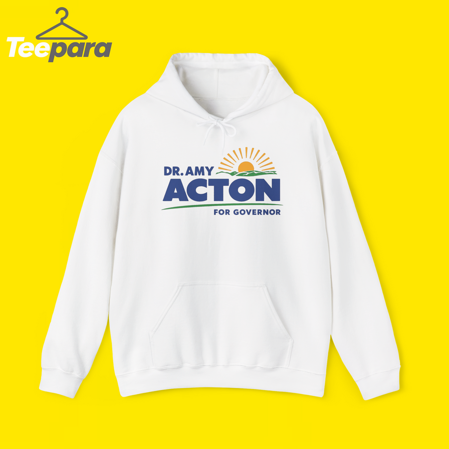 Amy Acton For Governor Hoodie - White pullover hoodie with Dr. Amy Acton for Governor campaign logo, front view