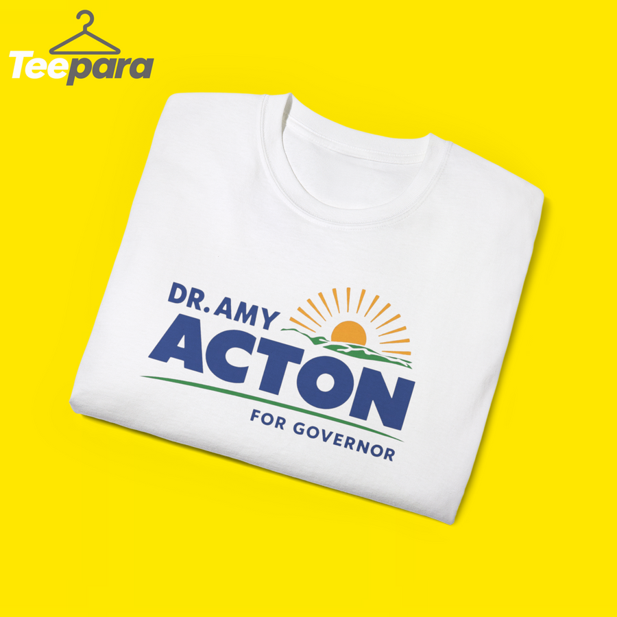Amy Acton For Governor Shirt - White t-shirt folded, close-up of the Dr. Amy Acton for Governor print
