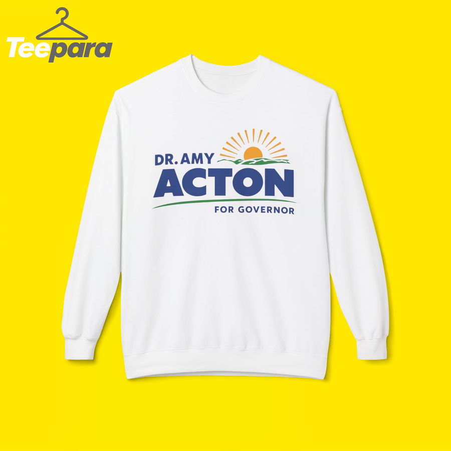 Amy Acton For Governor Sweatshirt - White crewneck sweatshirt with Dr. Amy Acton for Governor campaign logo, front view