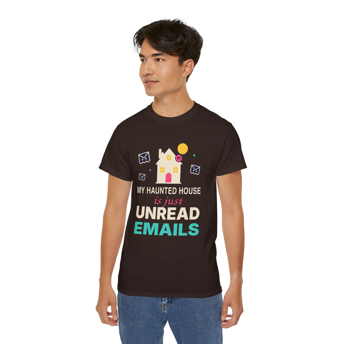 My Haunted House Is Just Unread Emails funny Halloween office t-shirt by TeePara