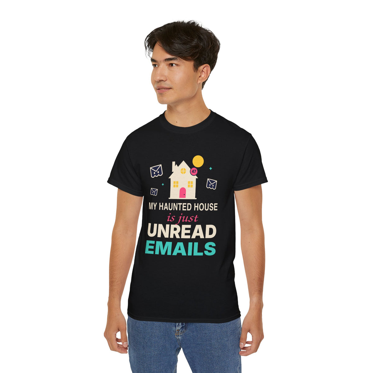 My Haunted House Is Just Unread Emails funny Halloween office t-shirt by TeePara