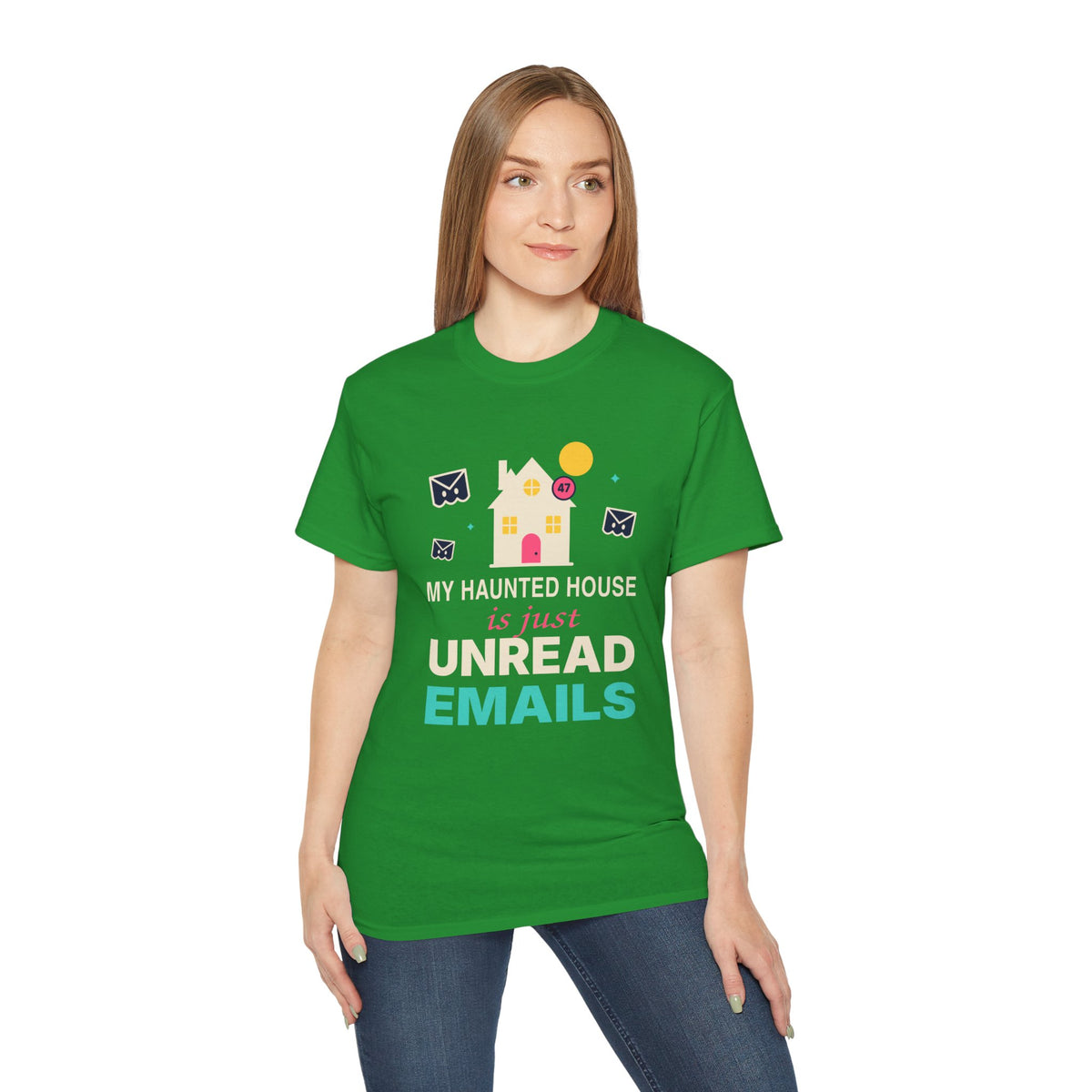 My Haunted House Is Just Unread Emails funny Halloween office t-shirt by TeePara