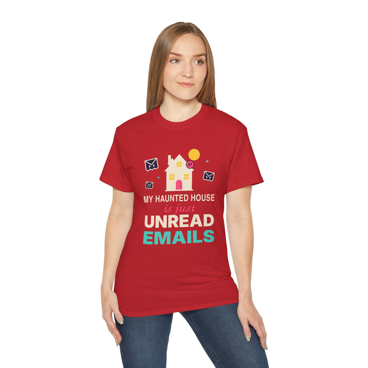 My Haunted House Is Just Unread Emails funny Halloween office t-shirt by TeePara