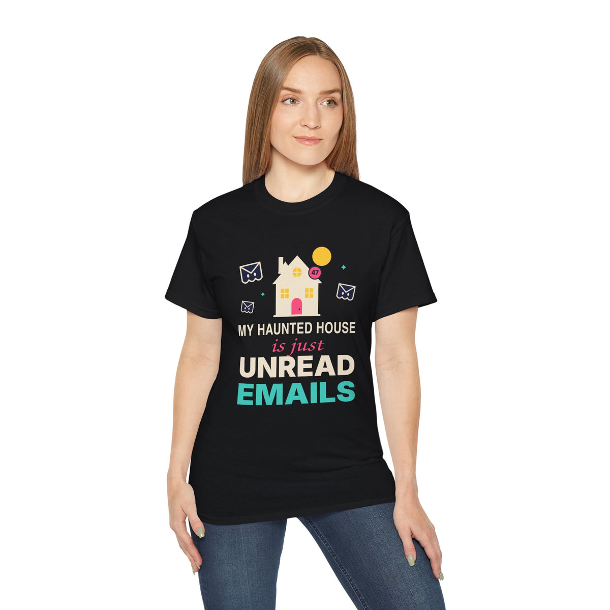 My Haunted House Is Just Unread Emails funny Halloween office t-shirt by TeePara