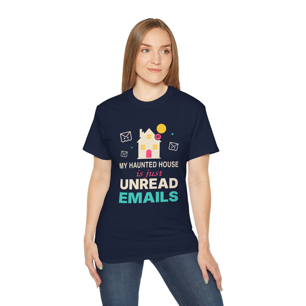 My Haunted House Is Just Unread Emails funny Halloween office t-shirt by TeePara