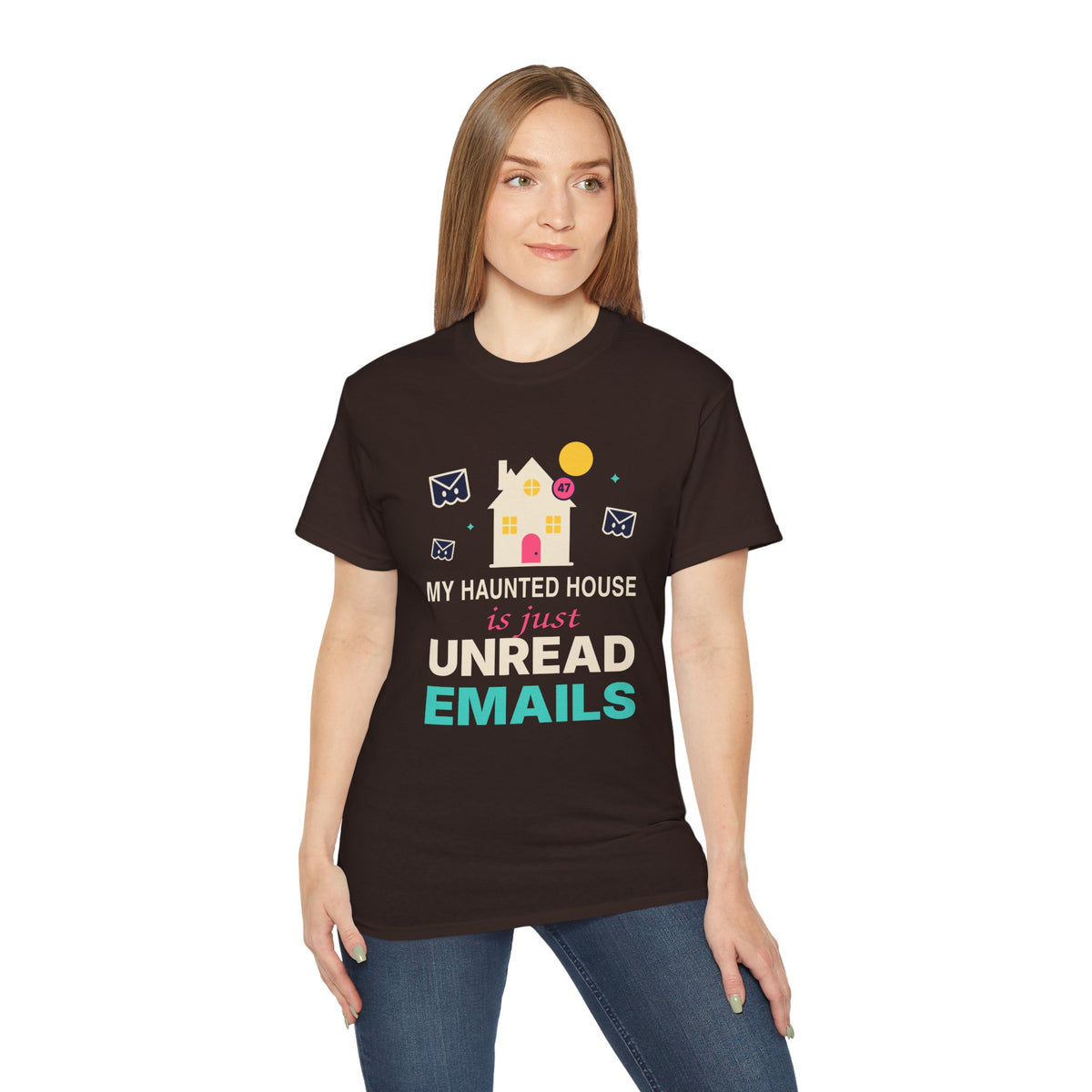 My Haunted House Is Just Unread Emails funny Halloween office t-shirt by TeePara