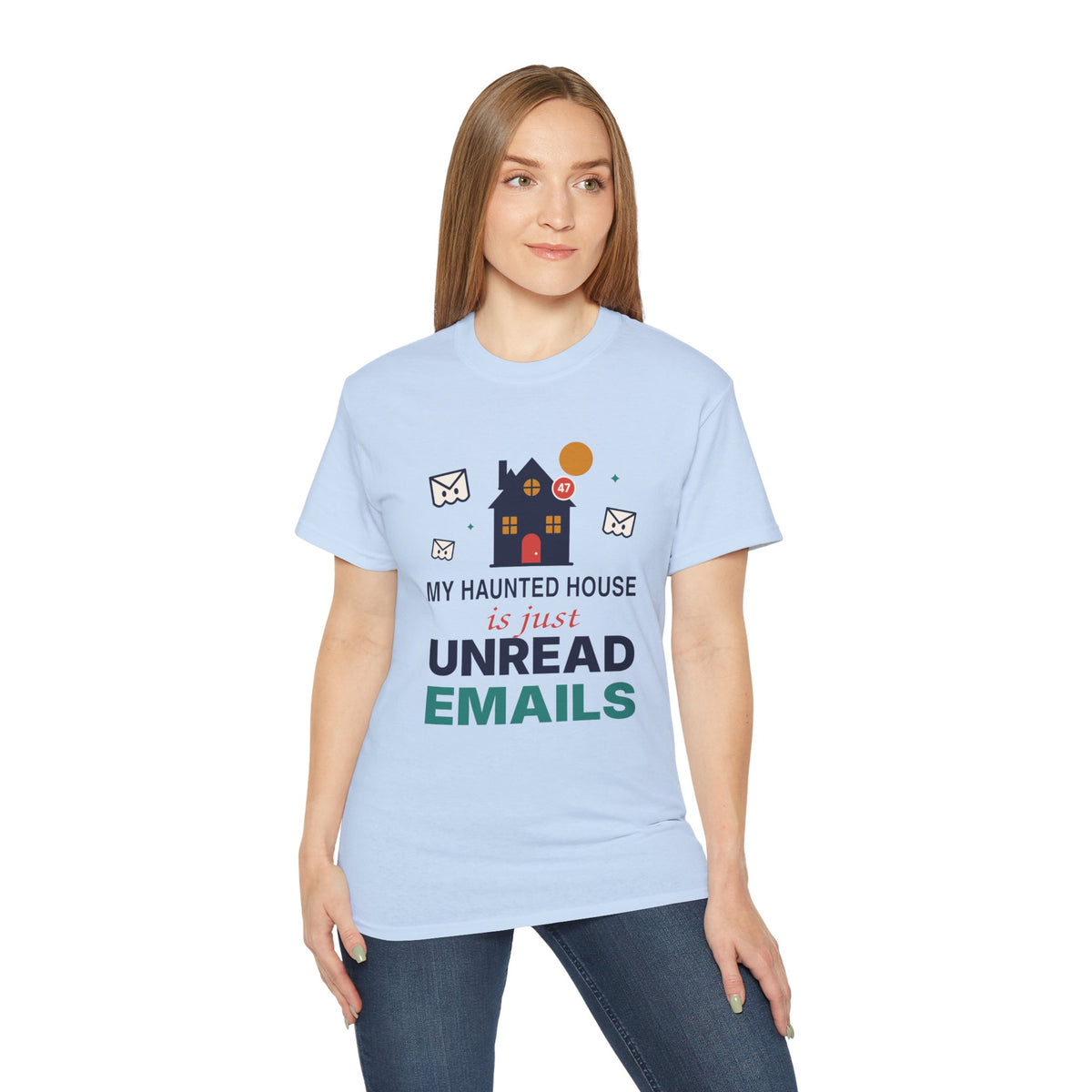 My Haunted House Is Just Unread Emails funny Halloween office t-shirt by TeePara
