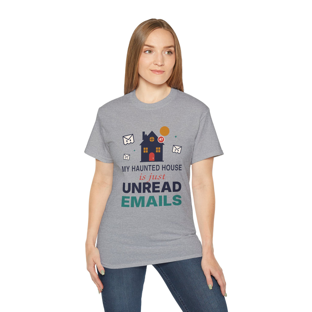 My Haunted House Is Just Unread Emails funny Halloween office t-shirt by TeePara