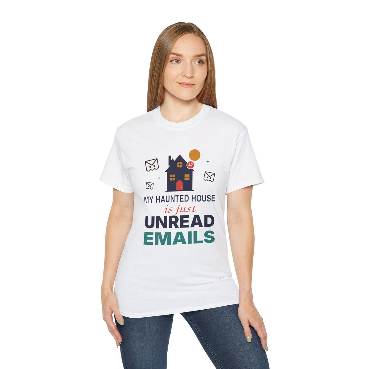 My Haunted House Is Just Unread Emails funny Halloween office t-shirt by TeePara