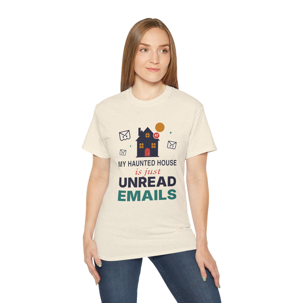 My Haunted House Is Just Unread Emails funny Halloween office t-shirt by TeePara