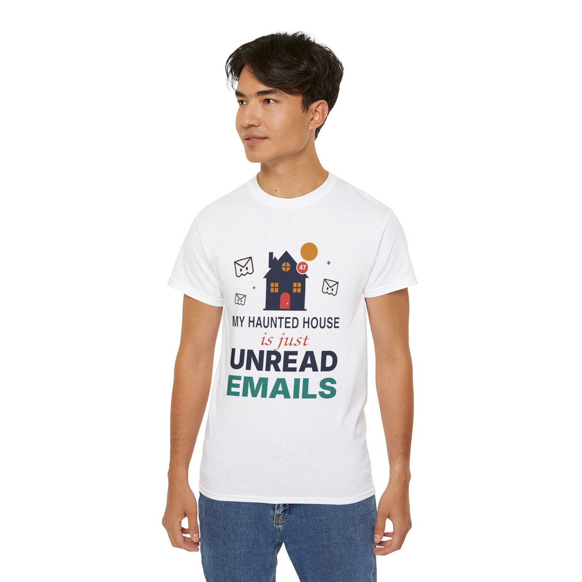 My Haunted House Is Just Unread Emails funny Halloween office t-shirt by TeePara