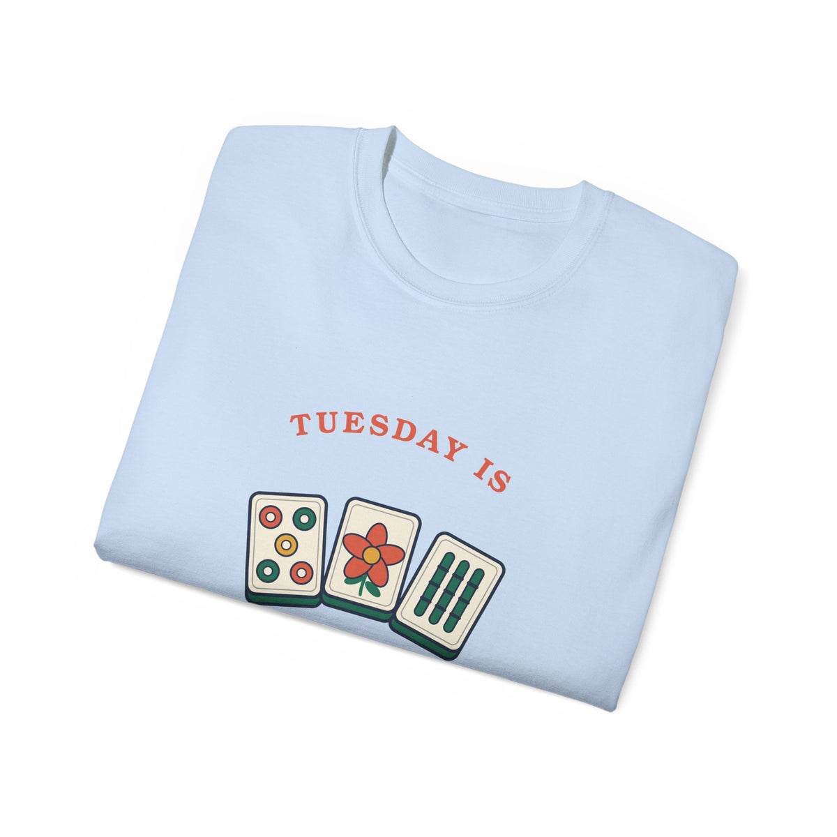 Mahjong Night retro graphic t-shirt by TeePara, folded and worn by a model