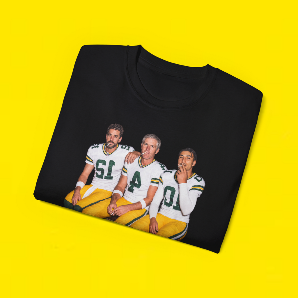 Bart Starr Brett Favre and Aaron Rodgers Green Bay Packers Football Signatures shirt