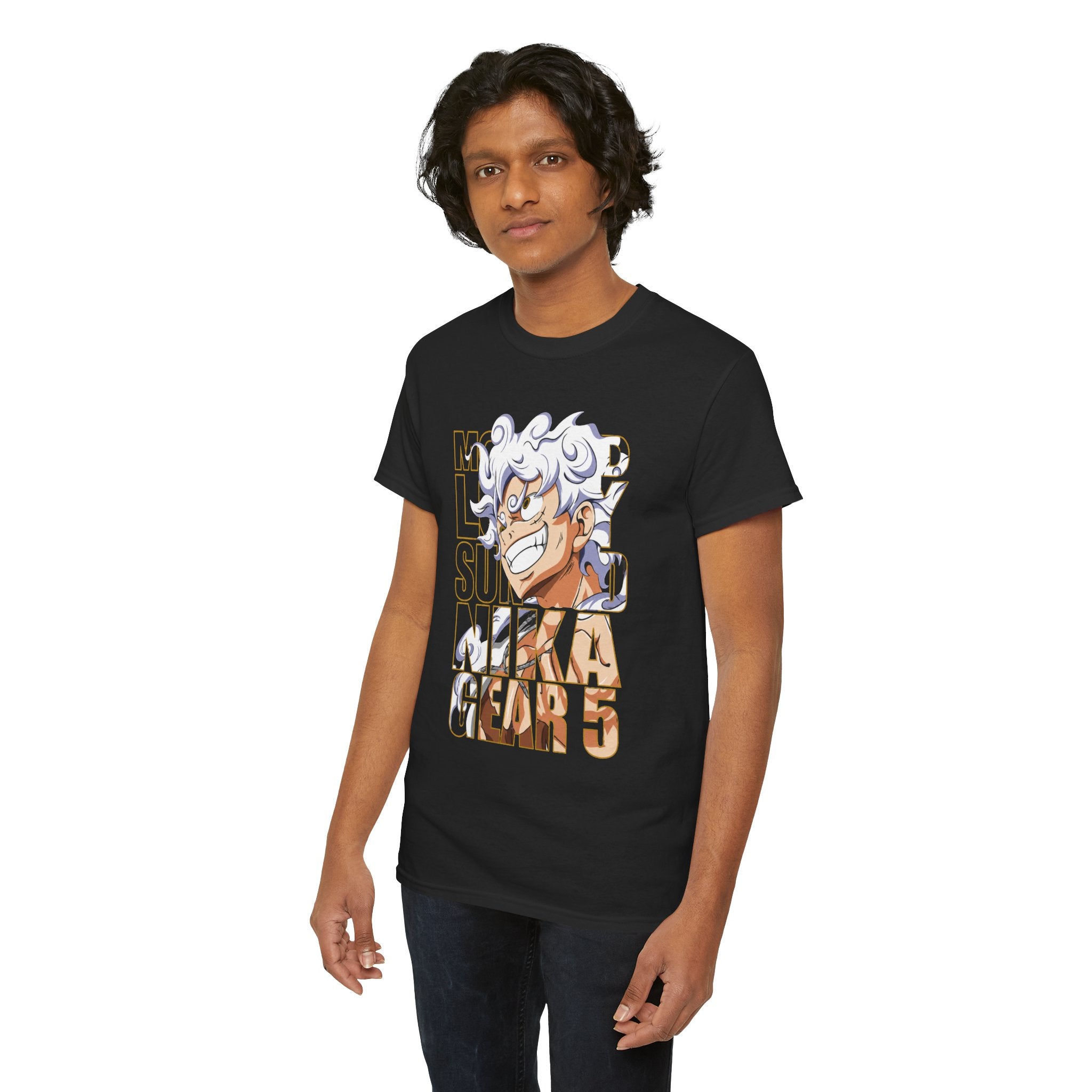 Black T-shirt with anime character and 'Gear 5' text graphic