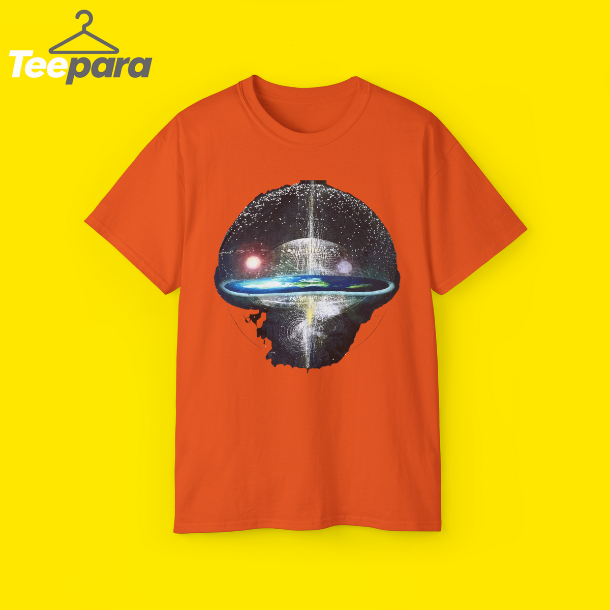 Orange Flat Earth Firmament Dome Shirt, front view