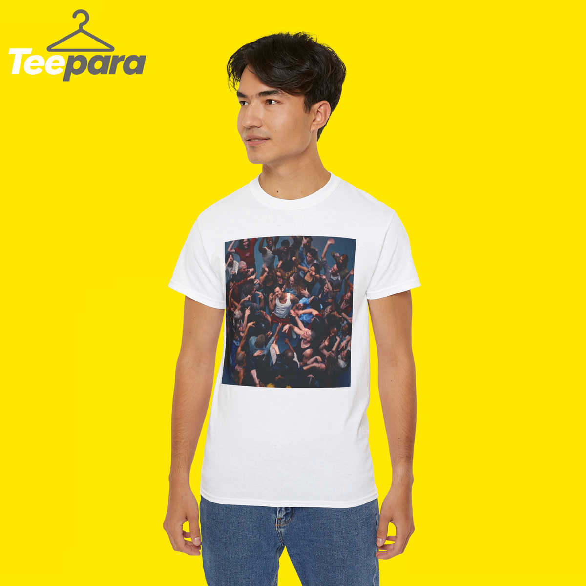 Model wearing white Harry Styles Dance No More Shirt