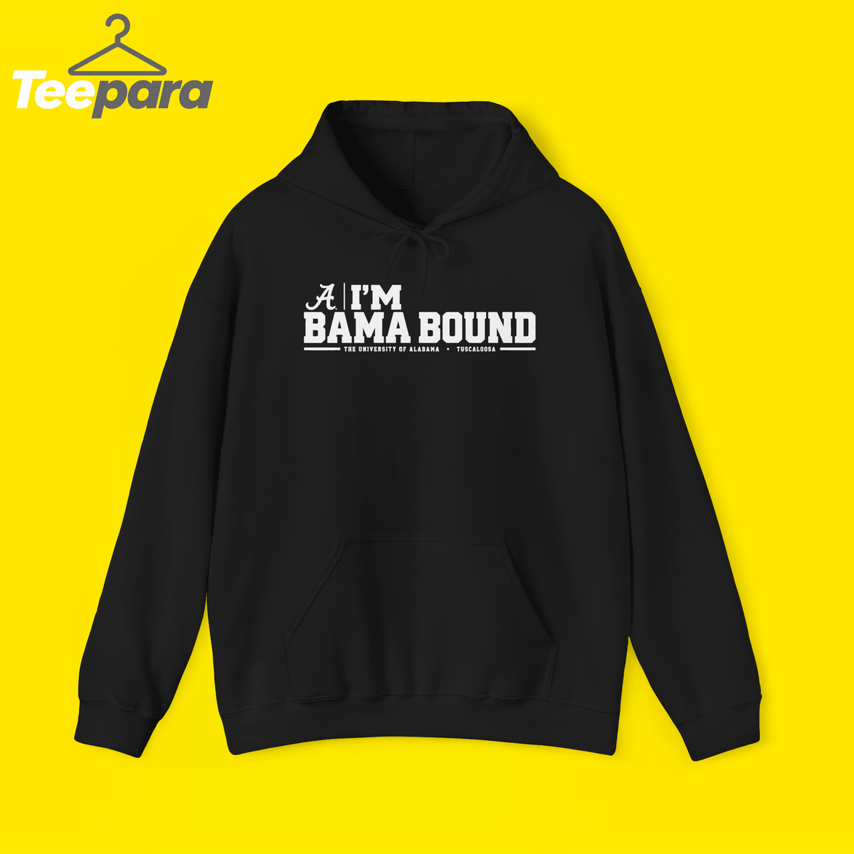 I'm Bama Bound Meme Hoodie - Black pullover hoodie with funny Alabama meme graphic, front view