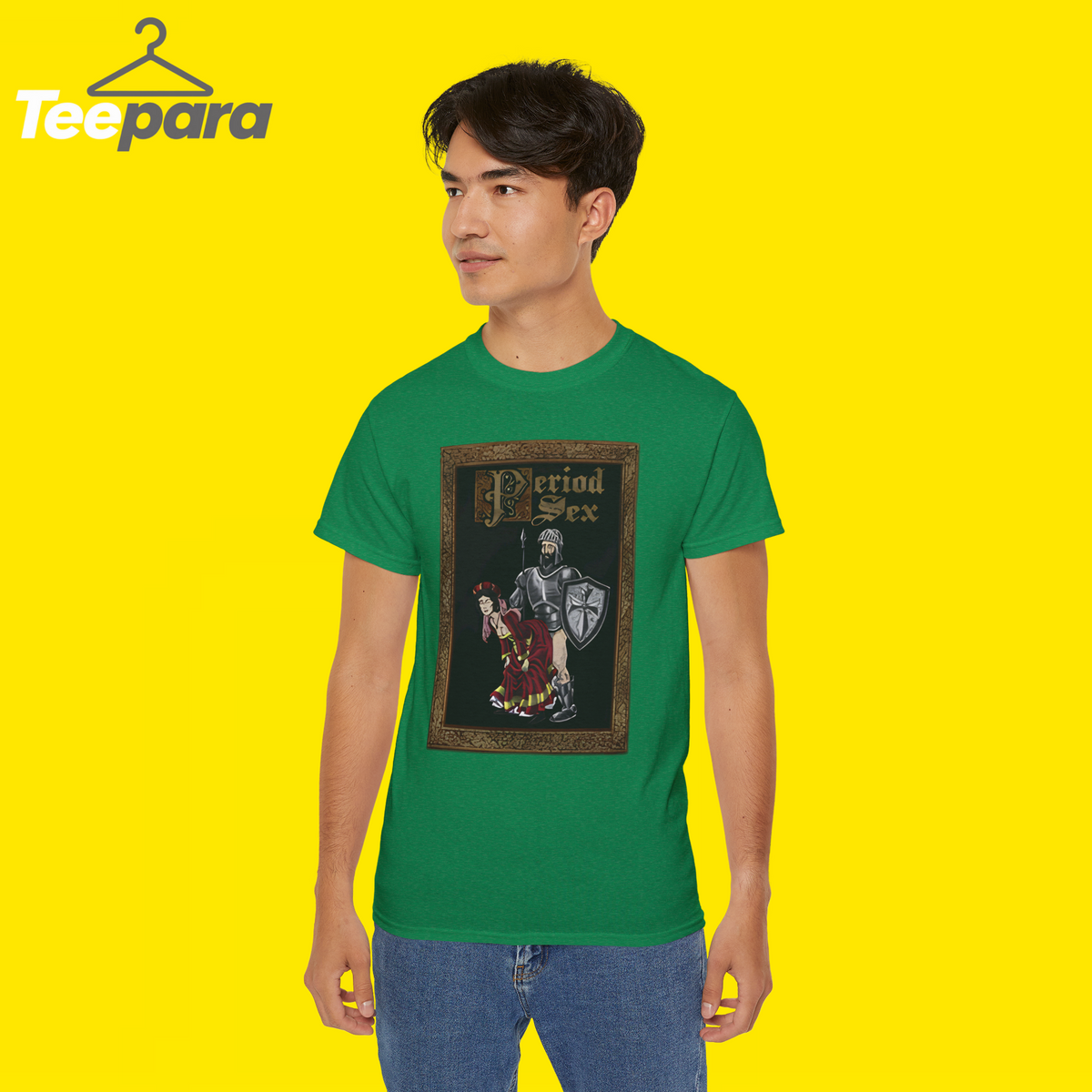 Man wearing the green Period Sex Shirt