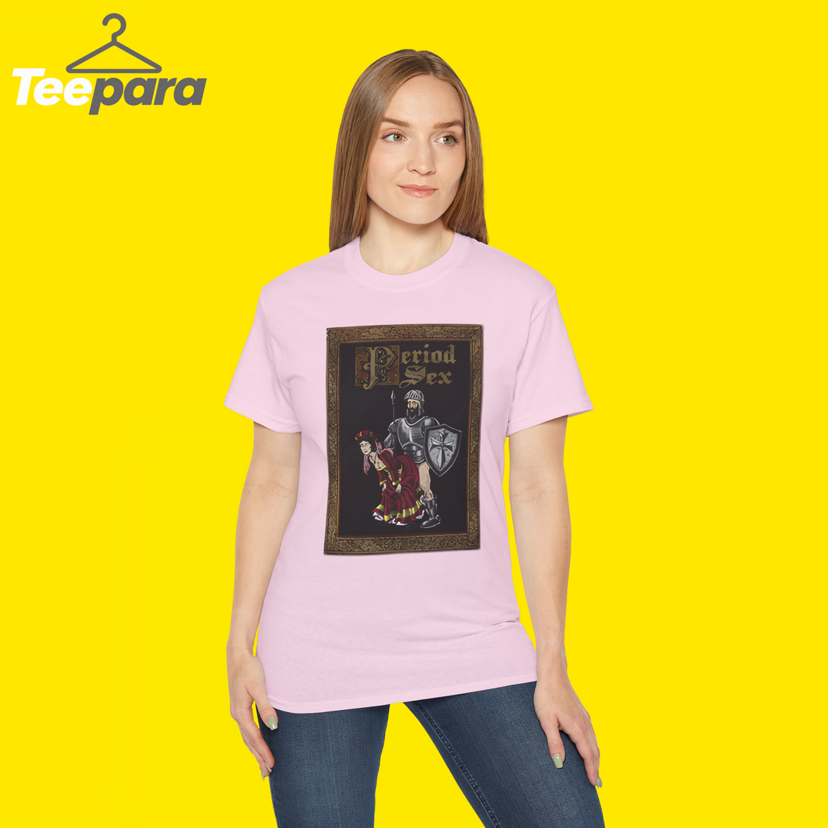 Woman wearing the pink Period Sex Shirt