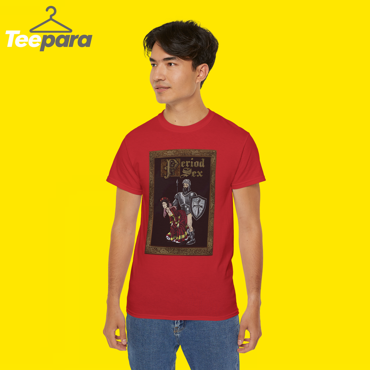 Man wearing the red Period Sex Shirt