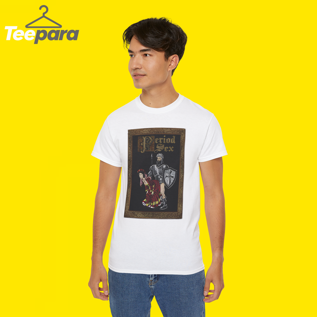 Man wearing the white Period Sex Shirt