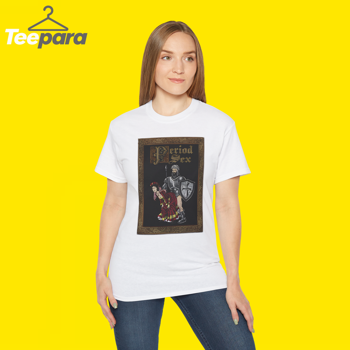 Woman wearing the white Period Sex Shirt