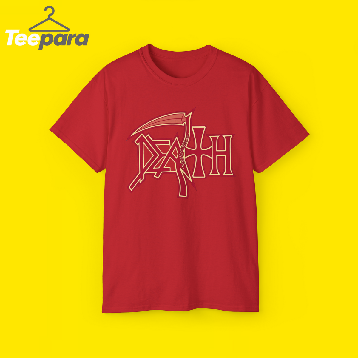 Trump Rally Tom Death Shirt - Red unisex t-shirt with Death logo graphic, front view